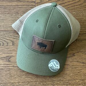 Green and Khaki Trucker Style Hat - Buffalo Stamp.